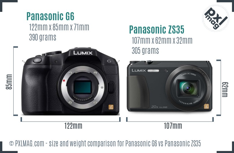 Panasonic G6 vs Panasonic ZS35 size comparison