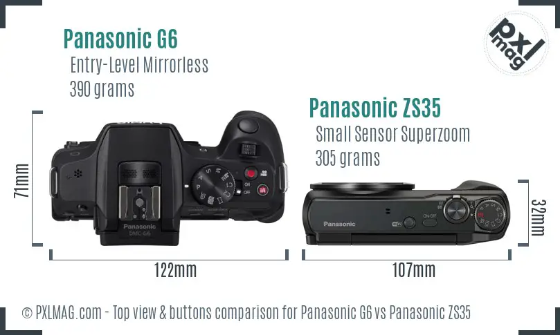 Panasonic G6 vs Panasonic ZS35 top view buttons comparison