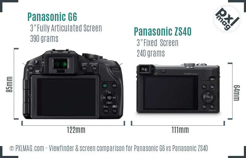 Panasonic G6 vs Panasonic ZS40 Screen and Viewfinder comparison