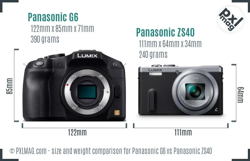 Panasonic G6 vs Panasonic ZS40 size comparison