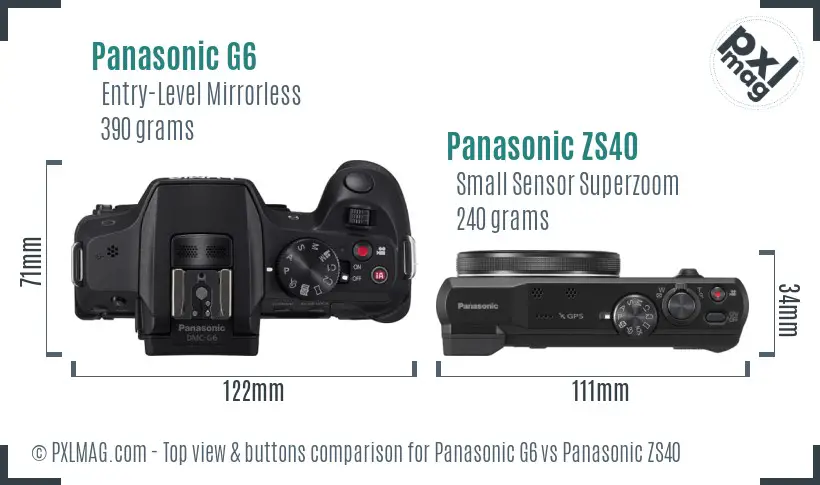Panasonic G6 vs Panasonic ZS40 top view buttons comparison