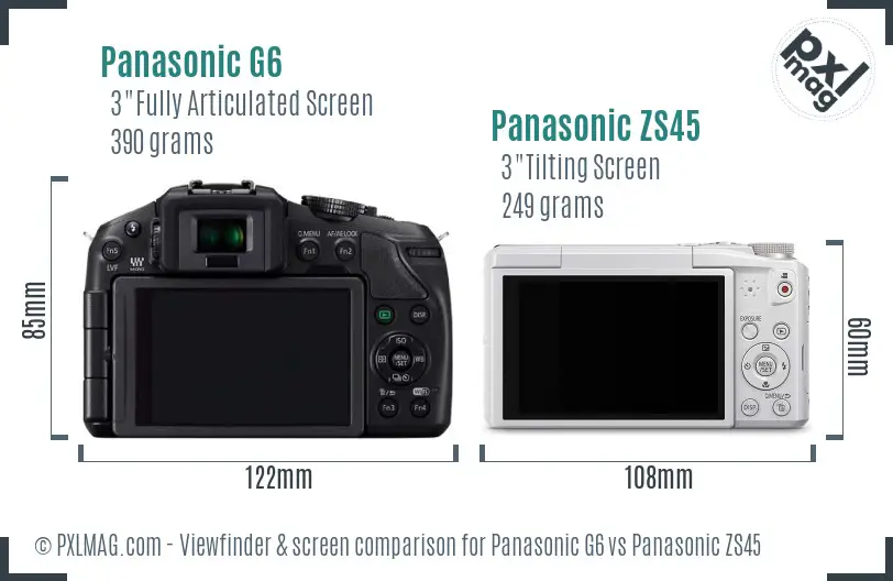 Panasonic G6 vs Panasonic ZS45 Screen and Viewfinder comparison