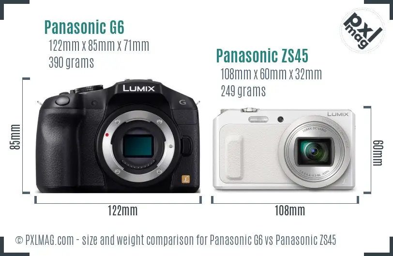 Panasonic G6 vs Panasonic ZS45 size comparison