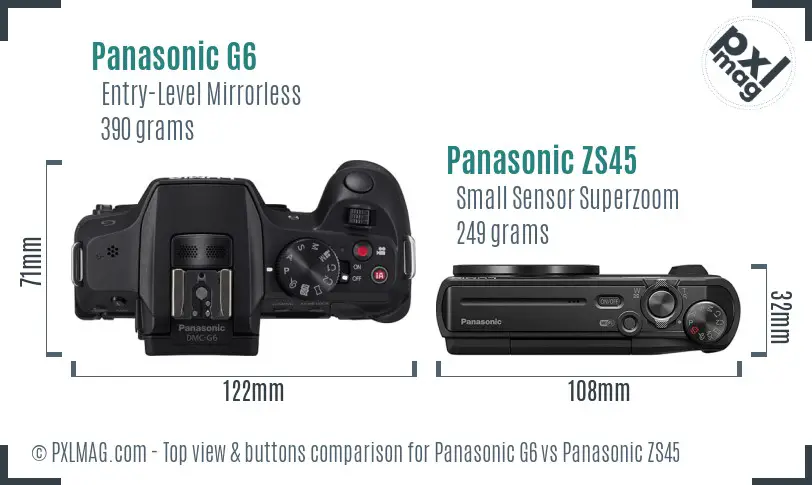 Panasonic G6 vs Panasonic ZS45 top view buttons comparison