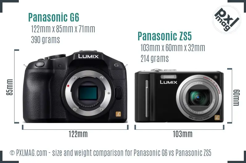 Panasonic G6 vs Panasonic ZS5 size comparison