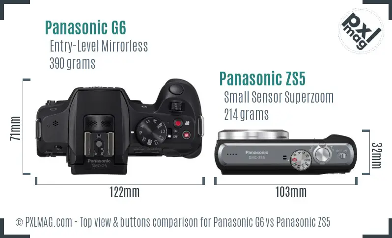 Panasonic G6 vs Panasonic ZS5 top view buttons comparison