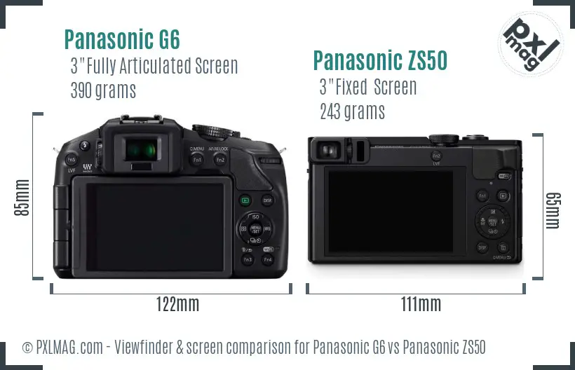 Panasonic G6 vs Panasonic ZS50 Screen and Viewfinder comparison