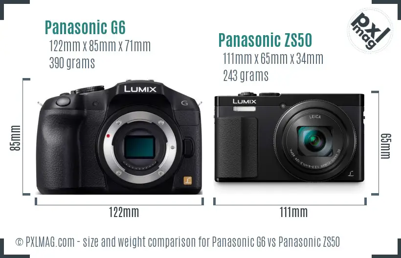 Panasonic G6 vs Panasonic ZS50 size comparison