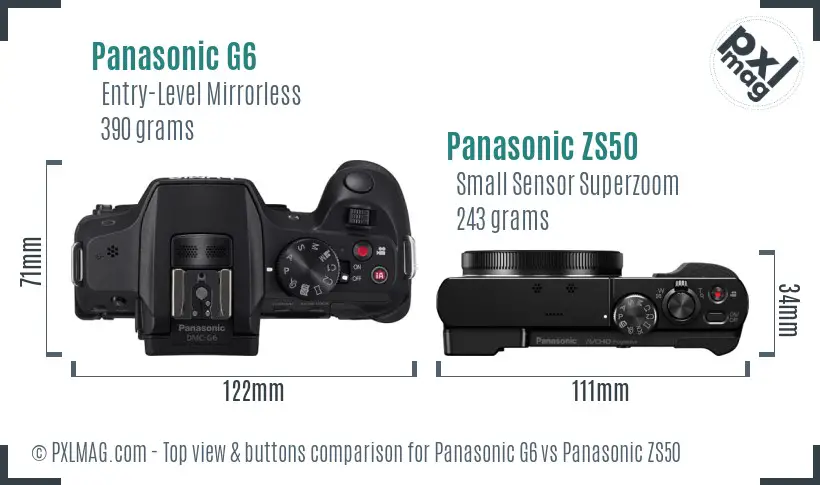 Panasonic G6 vs Panasonic ZS50 top view buttons comparison