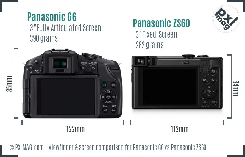 Panasonic G6 vs Panasonic ZS60 Screen and Viewfinder comparison