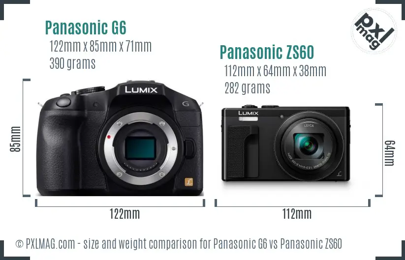 Panasonic G6 vs Panasonic ZS60 size comparison