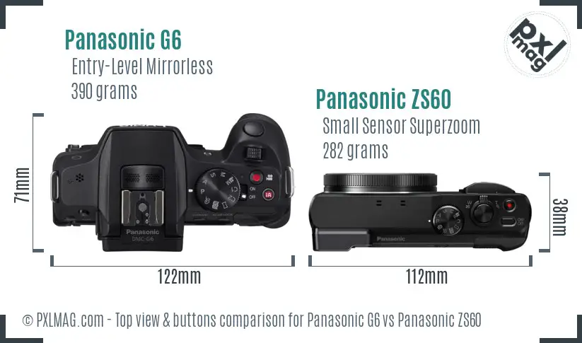 Panasonic G6 vs Panasonic ZS60 top view buttons comparison