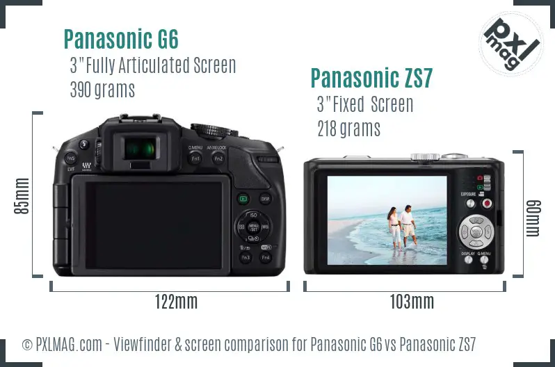 Panasonic G6 vs Panasonic ZS7 Screen and Viewfinder comparison