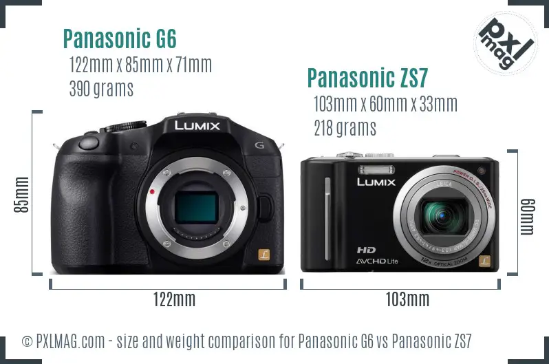 Panasonic G6 vs Panasonic ZS7 size comparison