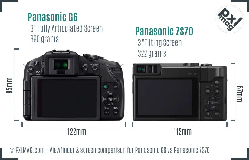 Panasonic G6 vs Panasonic ZS70 Screen and Viewfinder comparison