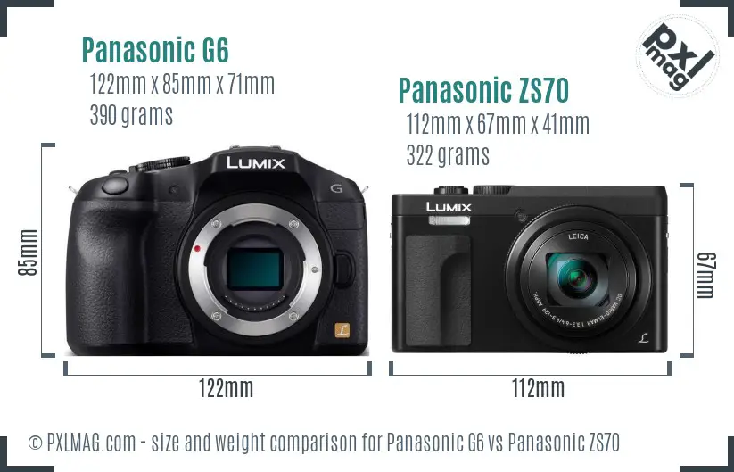 Panasonic G6 vs Panasonic ZS70 size comparison