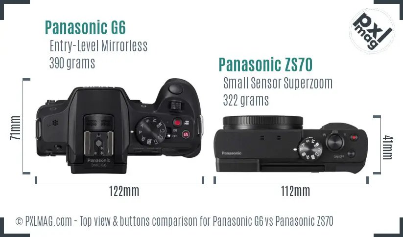 Panasonic G6 vs Panasonic ZS70 top view buttons comparison
