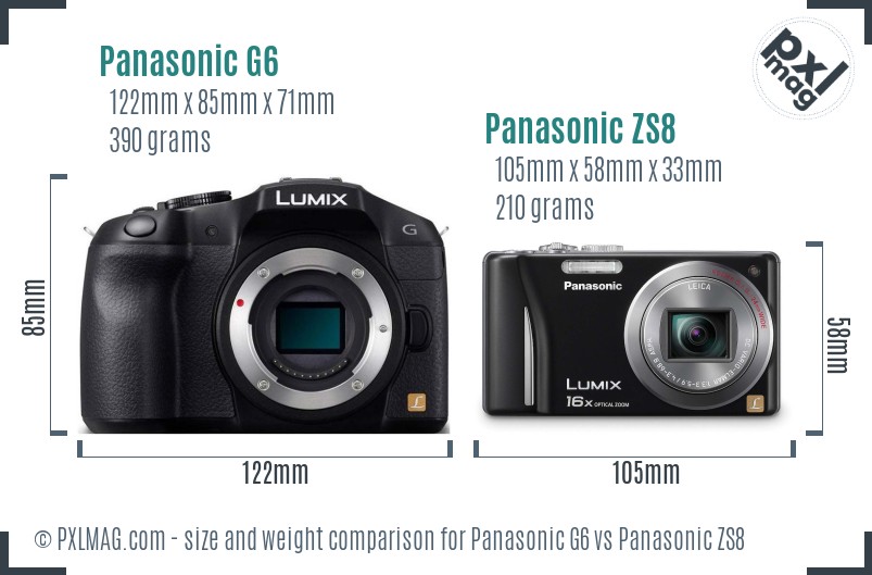 Panasonic G6 vs Panasonic ZS8 size comparison