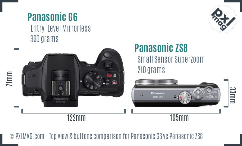 Panasonic G6 vs Panasonic ZS8 top view buttons comparison