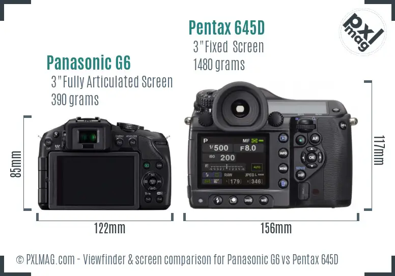 Panasonic G6 vs Pentax 645D Screen and Viewfinder comparison