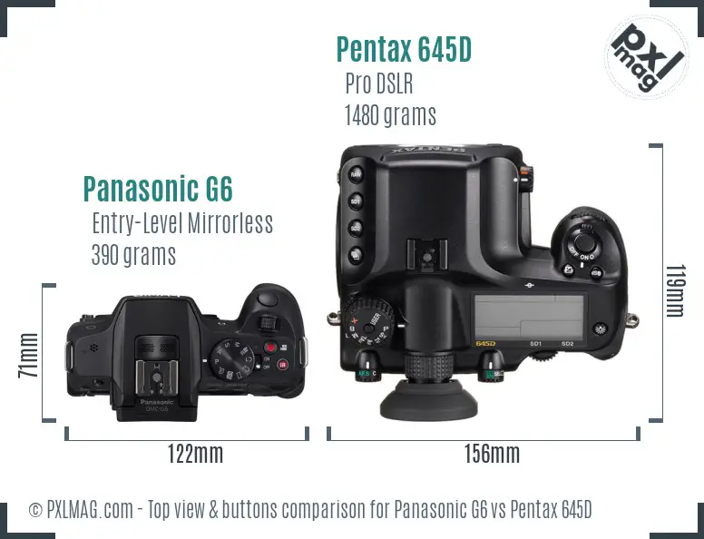 Panasonic G6 vs Pentax 645D top view buttons comparison