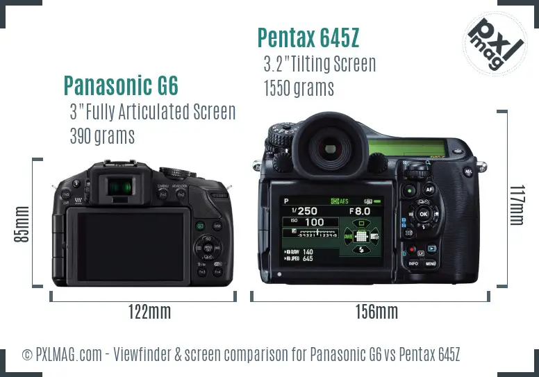 Panasonic G6 vs Pentax 645Z Screen and Viewfinder comparison