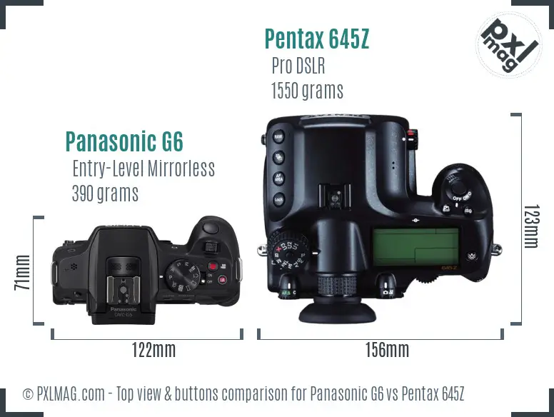 Panasonic G6 vs Pentax 645Z top view buttons comparison