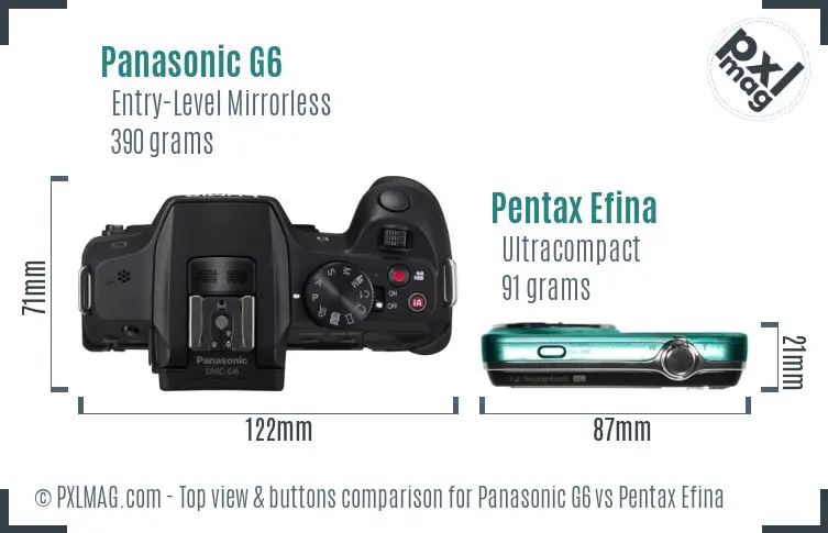 Panasonic G6 vs Pentax Efina top view buttons comparison