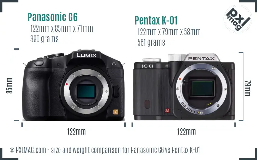Panasonic G6 vs Pentax K-01 size comparison