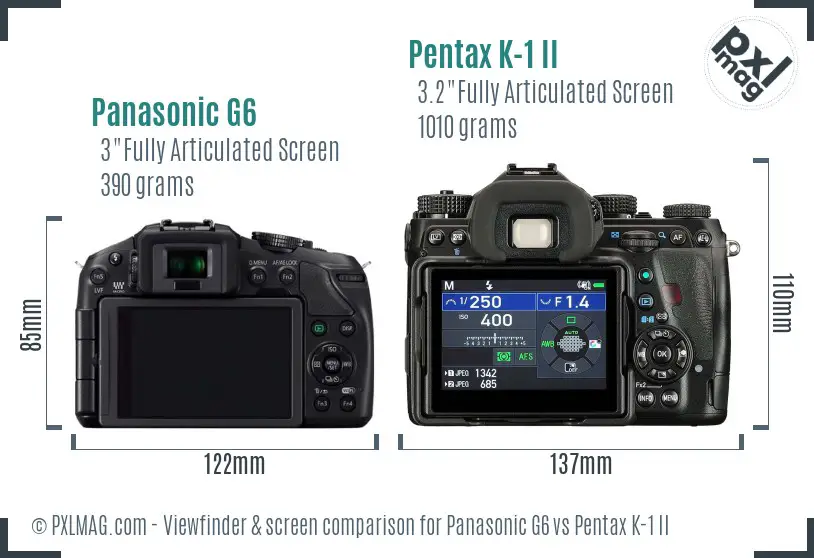 Panasonic G6 vs Pentax K-1 II Screen and Viewfinder comparison