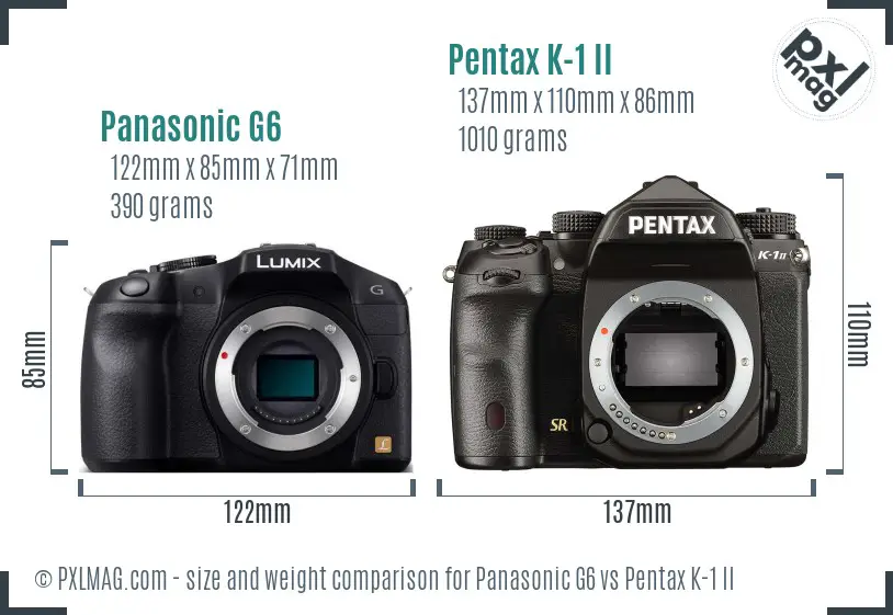 Panasonic G6 vs Pentax K-1 II size comparison