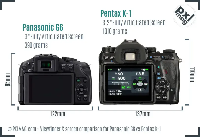 Panasonic G6 vs Pentax K-1 Screen and Viewfinder comparison