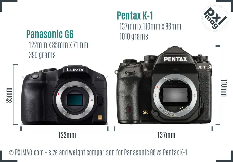 Panasonic G6 vs Pentax K-1 size comparison