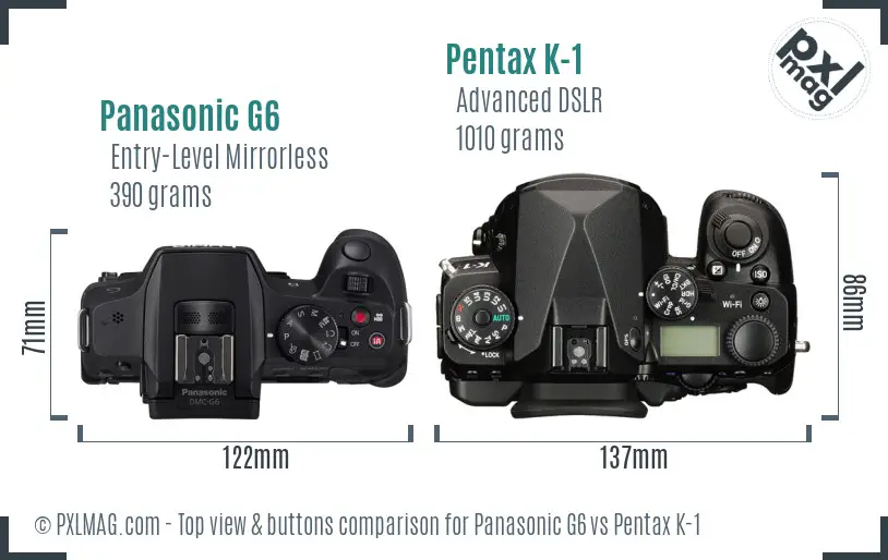 Panasonic G6 vs Pentax K-1 top view buttons comparison