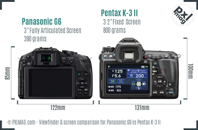 Panasonic G6 vs Pentax K-3 II Screen and Viewfinder comparison