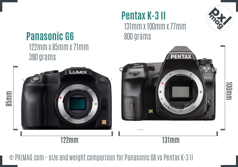 Panasonic G6 vs Pentax K-3 II size comparison