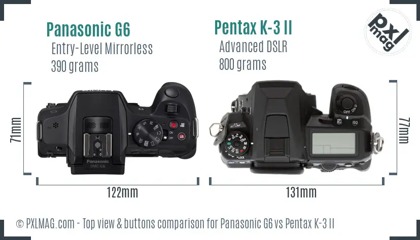 Panasonic G6 vs Pentax K-3 II top view buttons comparison