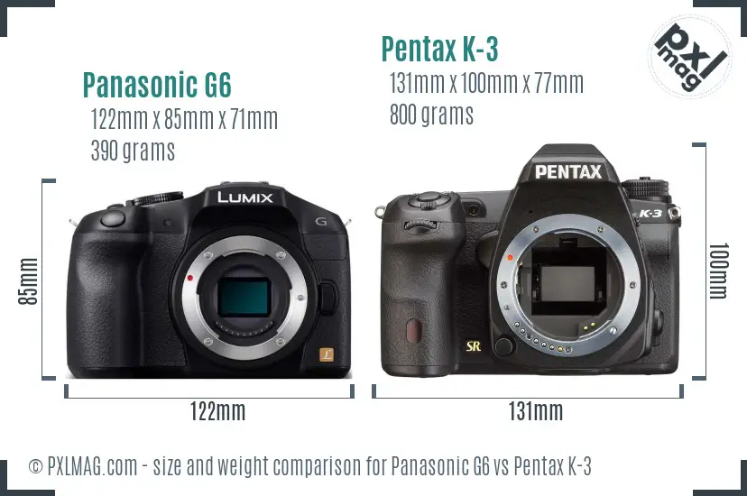 Panasonic G6 vs Pentax K-3 size comparison