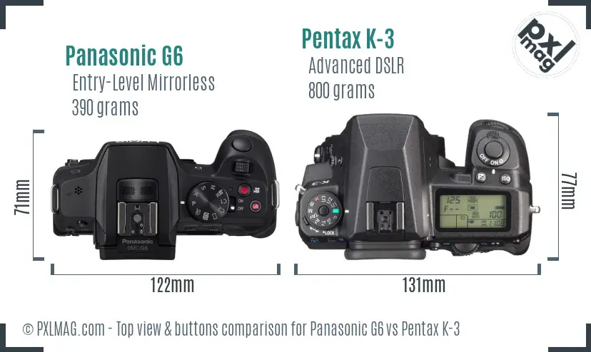 Panasonic G6 vs Pentax K-3 top view buttons comparison
