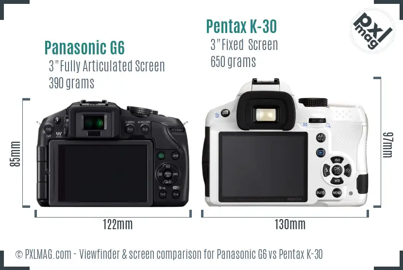 Panasonic G6 vs Pentax K-30 Screen and Viewfinder comparison