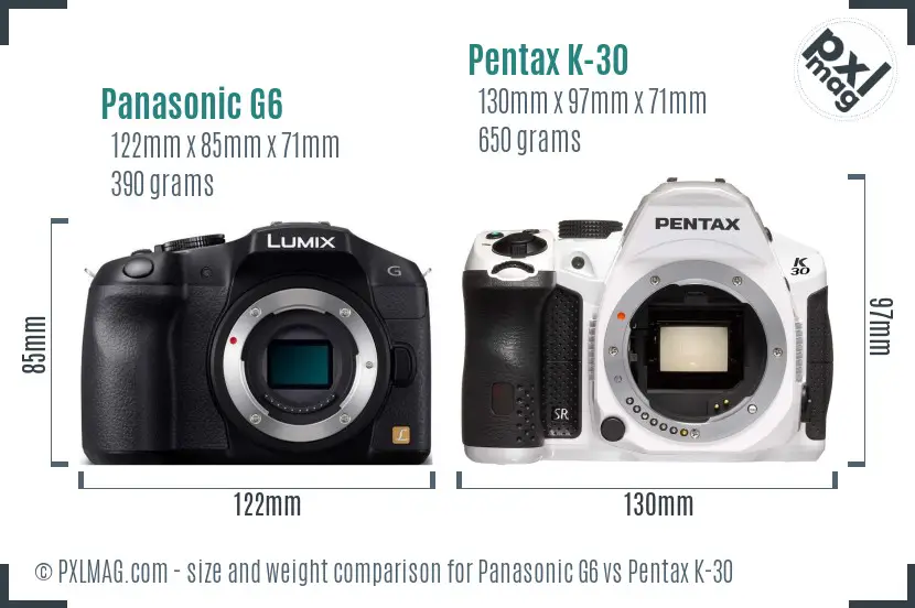 Panasonic G6 vs Pentax K-30 size comparison