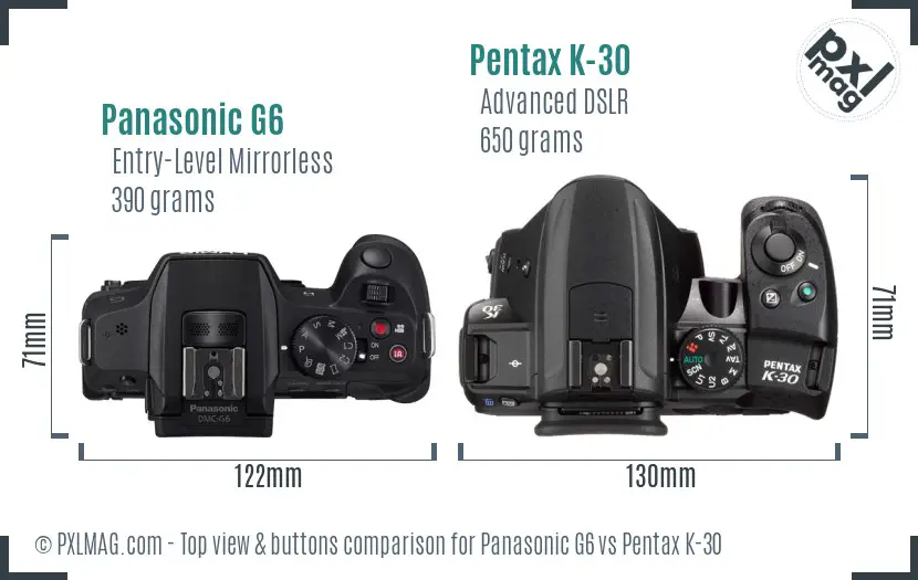 Panasonic G6 vs Pentax K-30 top view buttons comparison