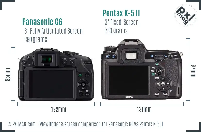 Panasonic G6 vs Pentax K-5 II Screen and Viewfinder comparison