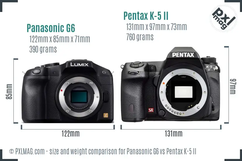 Panasonic G6 vs Pentax K-5 II size comparison