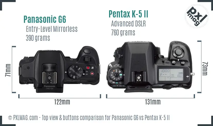 Panasonic G6 vs Pentax K-5 II top view buttons comparison