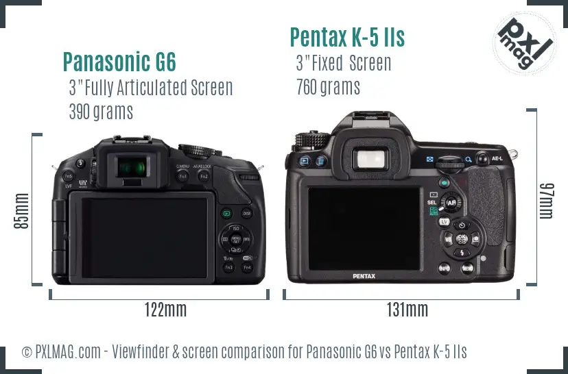 Panasonic G6 vs Pentax K-5 IIs Screen and Viewfinder comparison