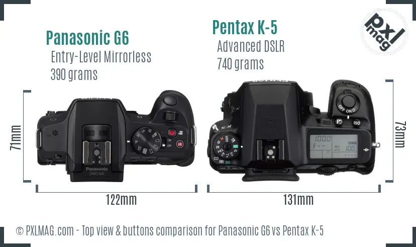 Panasonic G6 vs Pentax K-5 top view buttons comparison