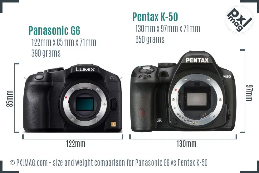 Panasonic G6 vs Pentax K-50 size comparison