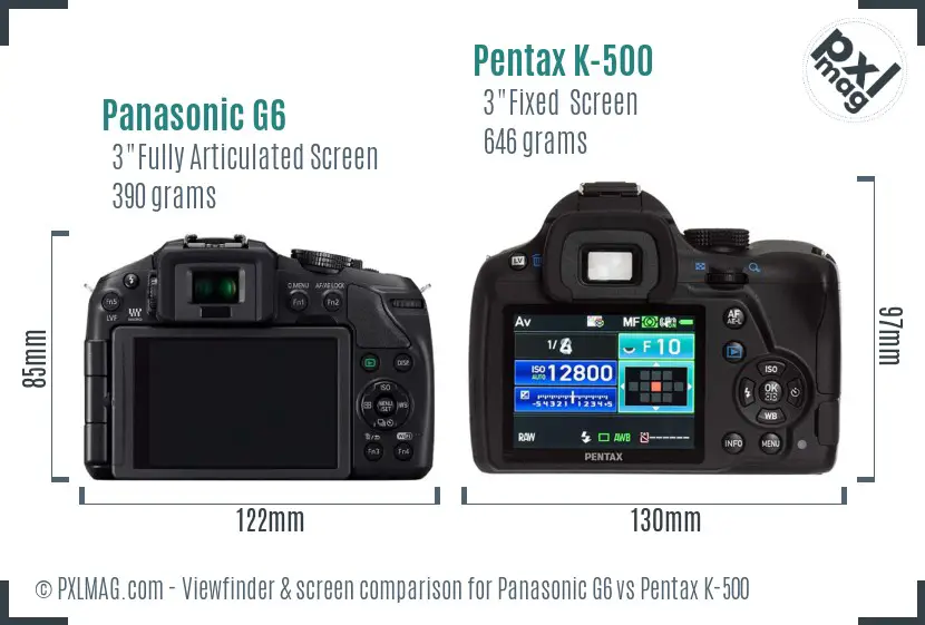 Panasonic G6 vs Pentax K-500 Screen and Viewfinder comparison