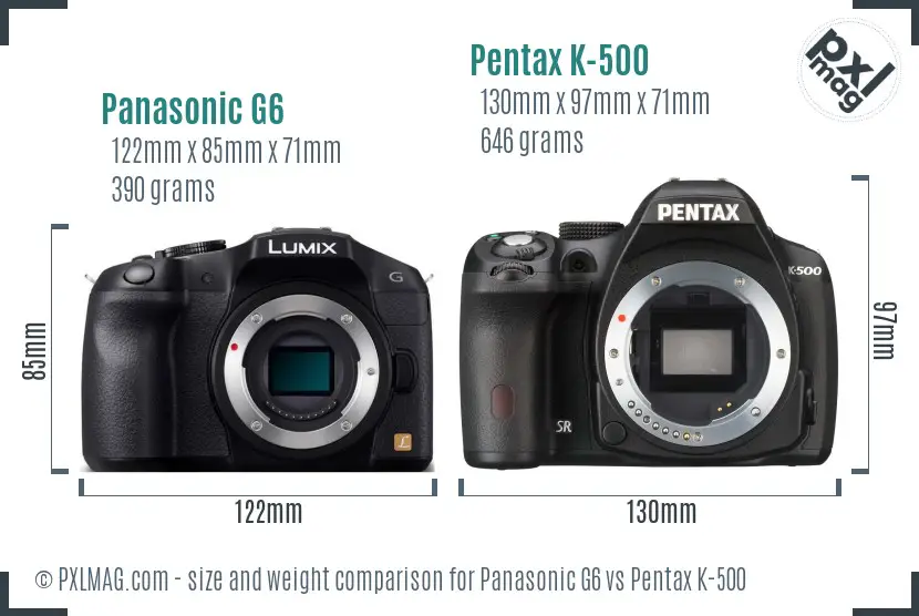 Panasonic G6 vs Pentax K-500 size comparison